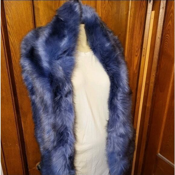 MUKZIN Blue Faux Blue Fox Fur Scarf Wrap 80″ Long NWT - Picture 1 of 7